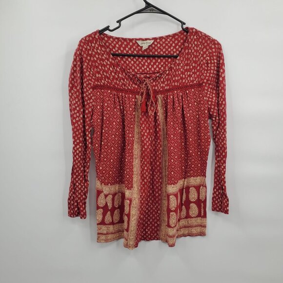 Lucky Brand Ditsy Peasant Long Sleeve Tunic Top Blouse Size Medium Boho Casual - Picture 2 of 13